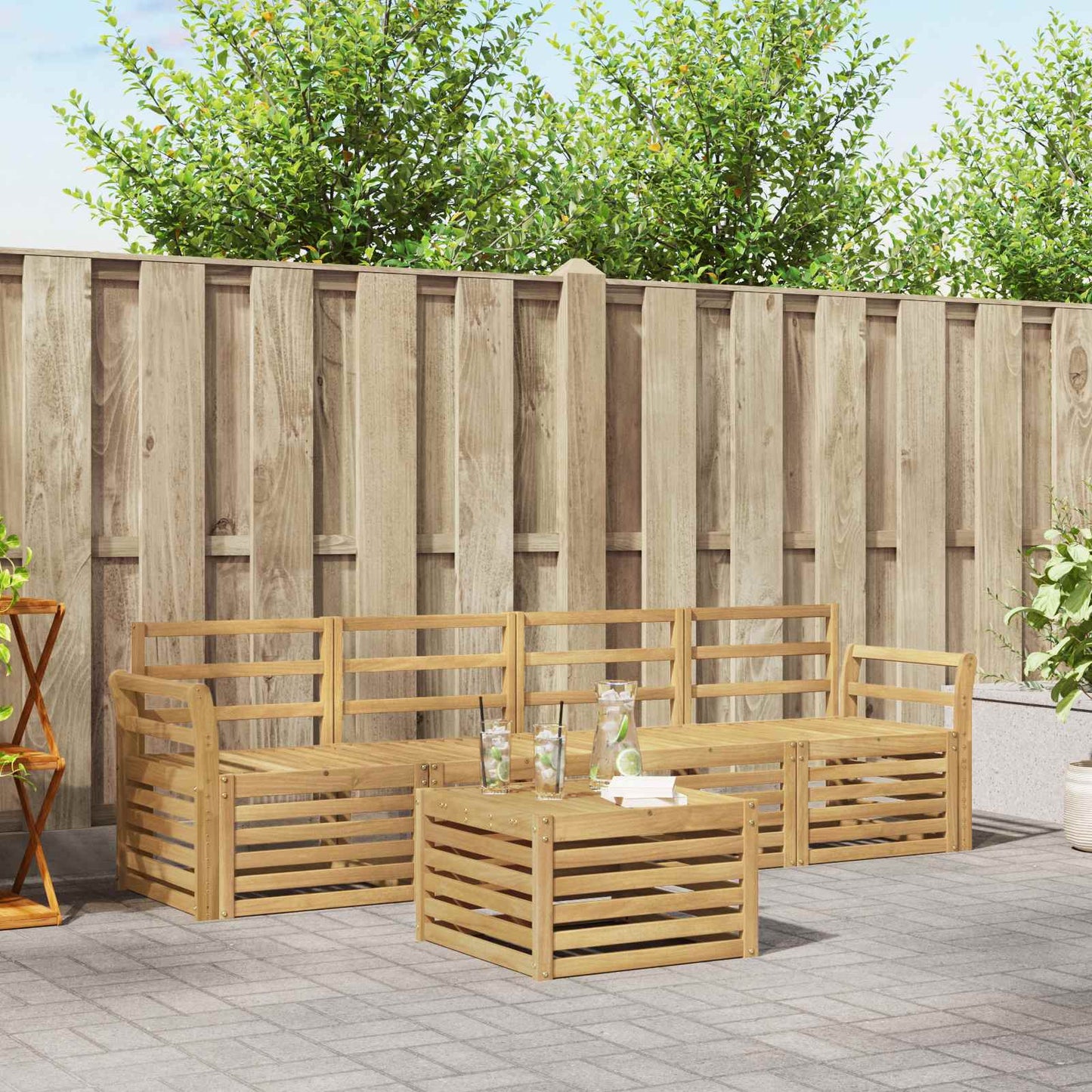 Outdoor Sofa Set 5 pcs White Solid Acacia Wood