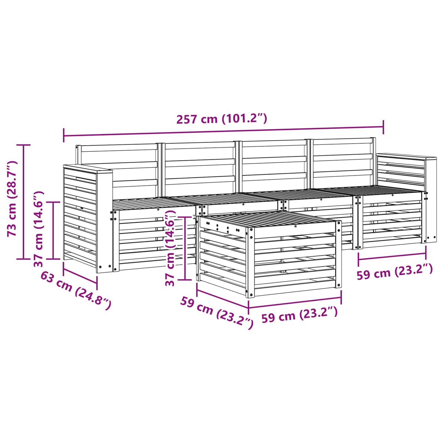 Outdoor Sofa Set 5 pcs White Solid Acacia Wood