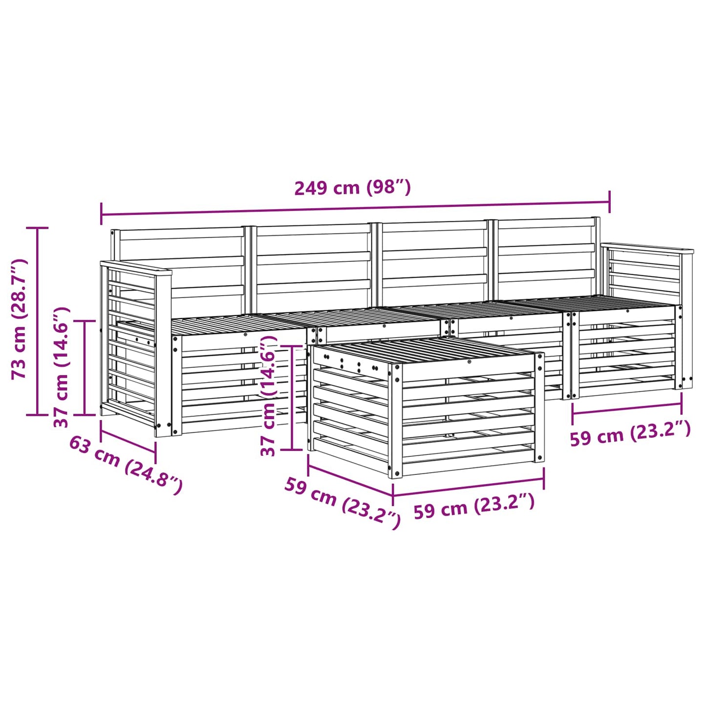Sofa Sets Solid Acacia Wood