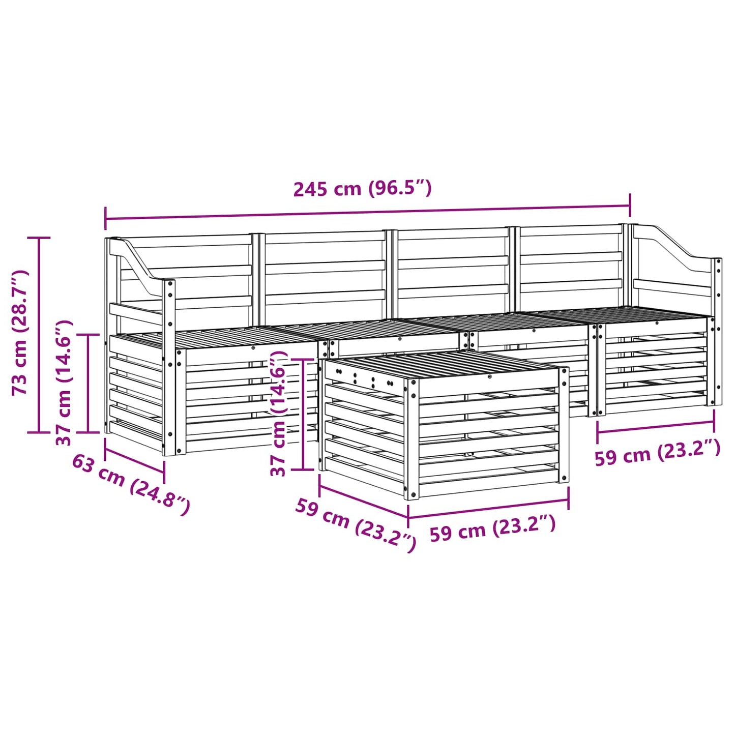 Outdoor Sofa Set 5 pcs White Solid Acacia Wood