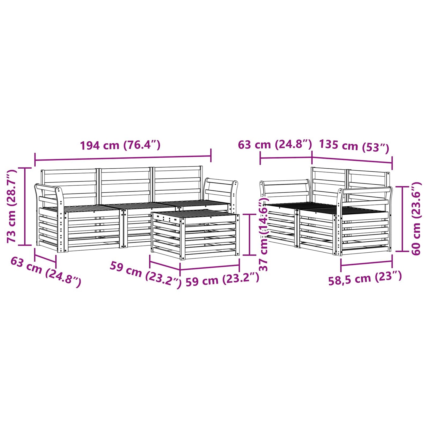 Sofa Sets Solid Acacia Wood