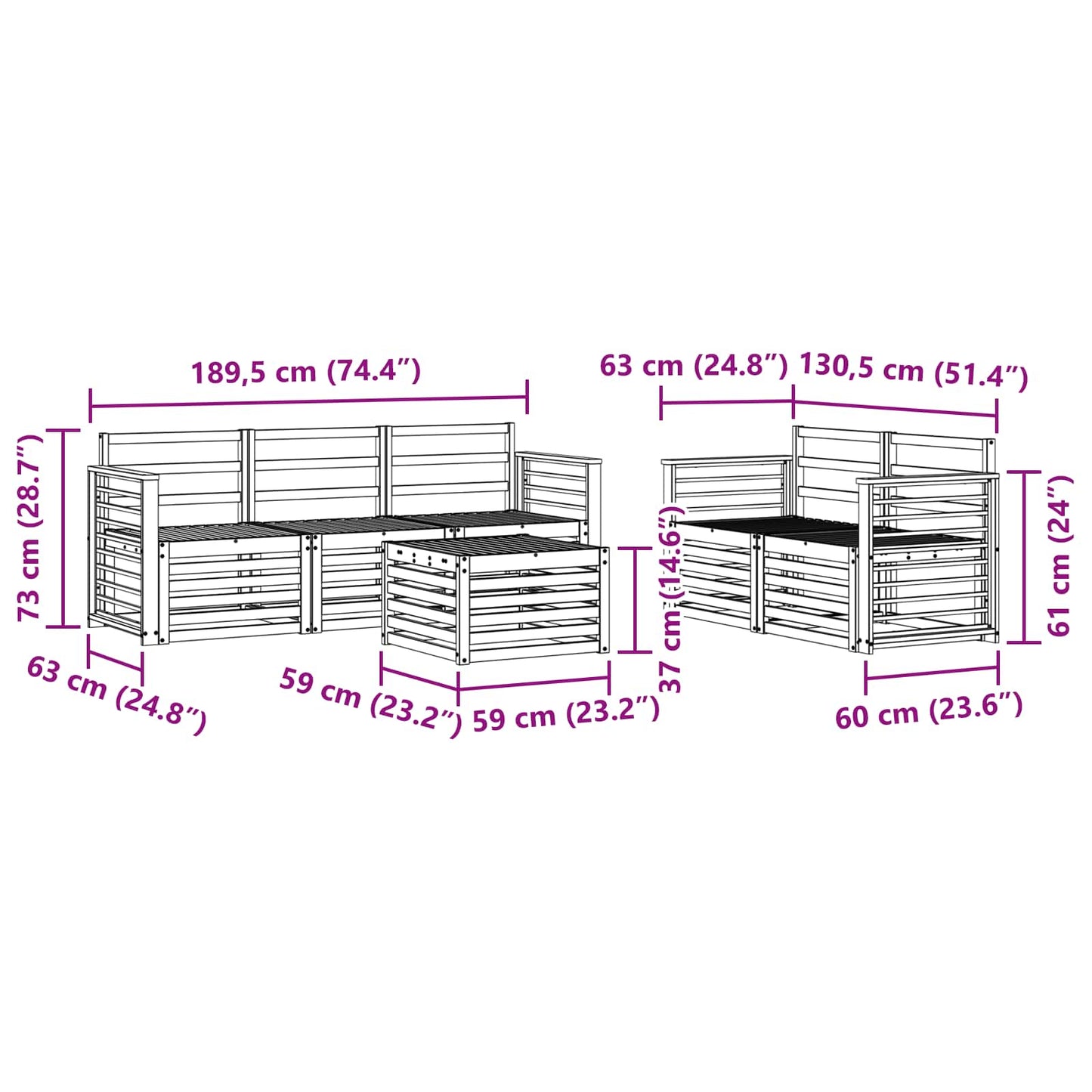Sofa Sets Solid Acacia Wood