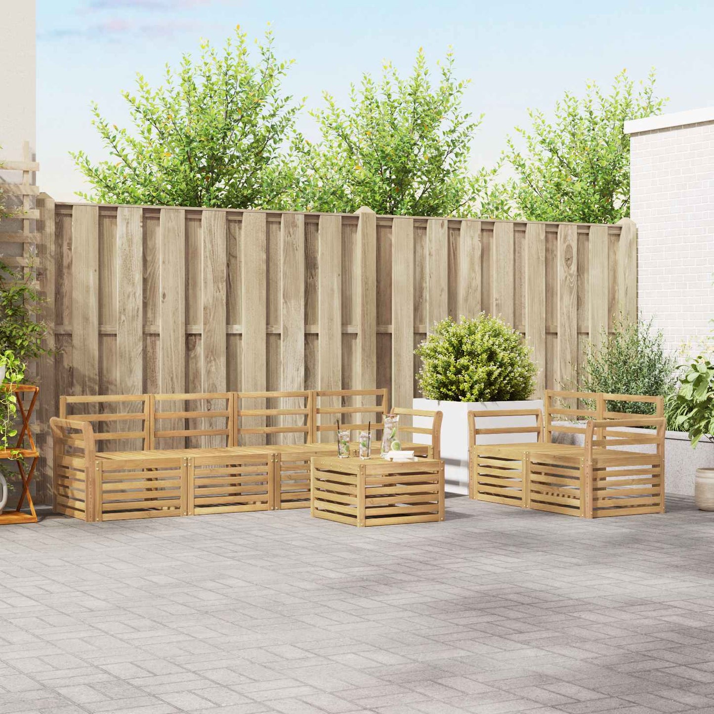 Outdoor Sofa Set 7 pcs White Solid Acacia Wood