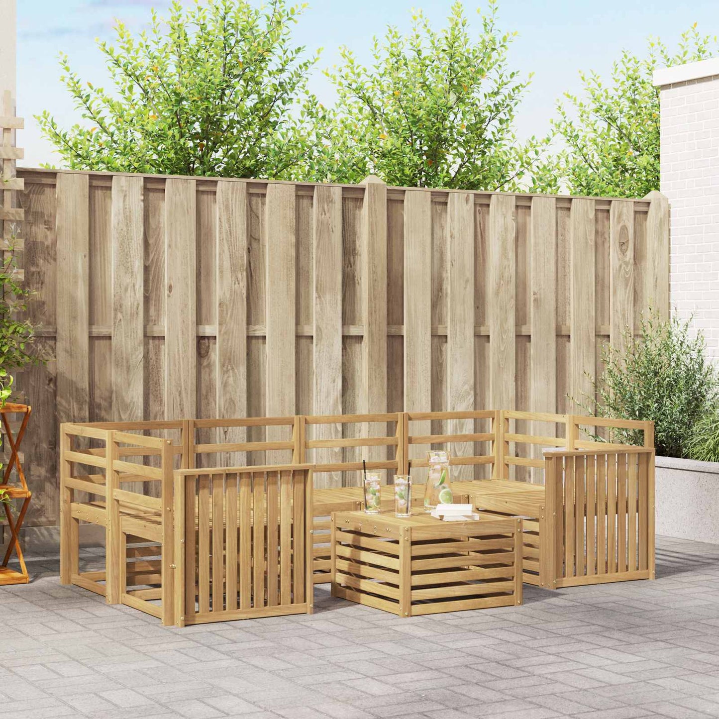Outdoor Sofa Set 7 pcs White Solid Acacia Wood