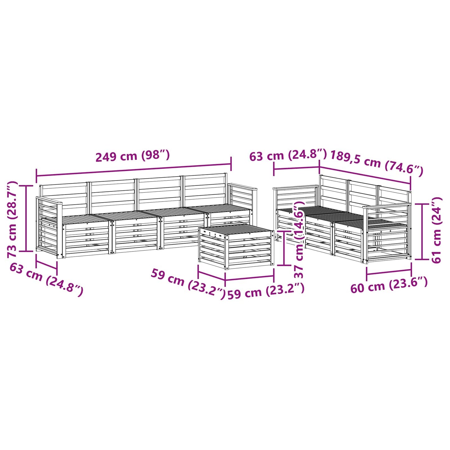 Sofa Sets Solid Acacia Wood