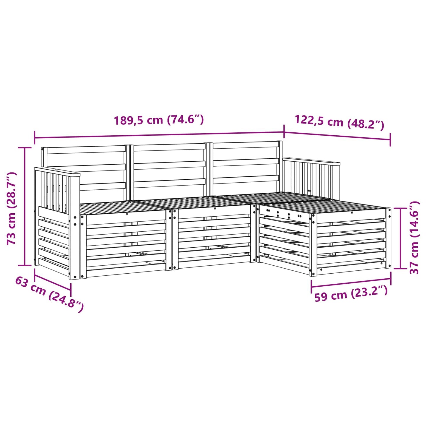 Outdoor Sofa Set 4 pcs White 189.5 x 122.5 x 73 cm