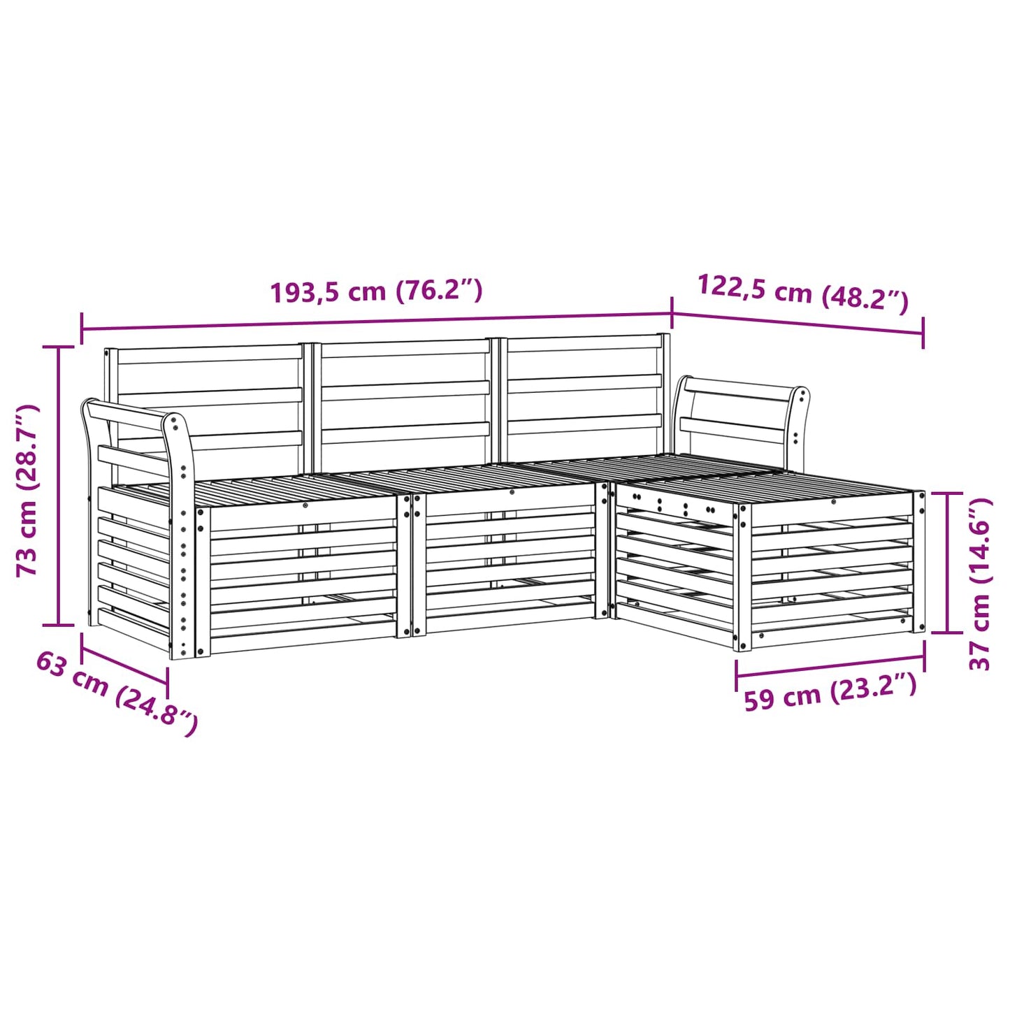Outdoor Sofa Set 4 pcs White 193.5 x 122.5 x 73 cm