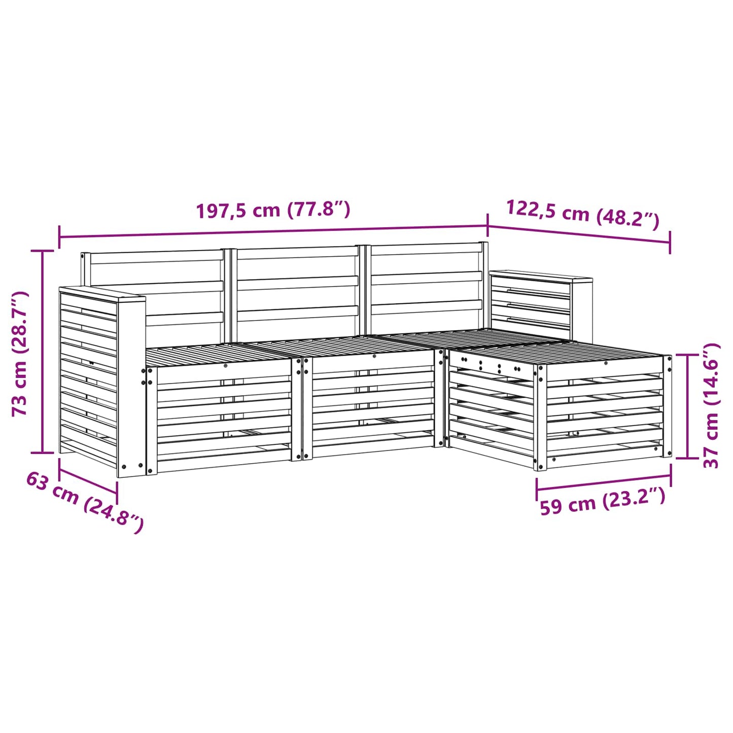 Outdoor Sofa Set 4 pcs White 197.5 x 122.5 x 73 cm