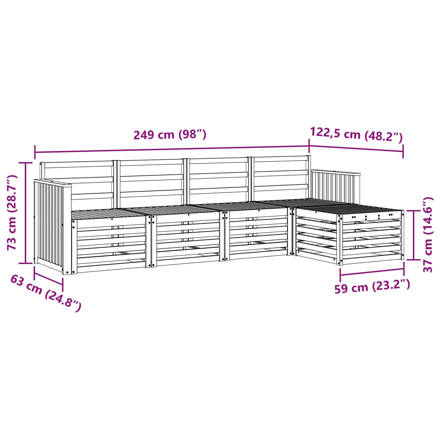 Outdoor Sofa Set 5 pcs White 249 x 122.5 x 73 cm