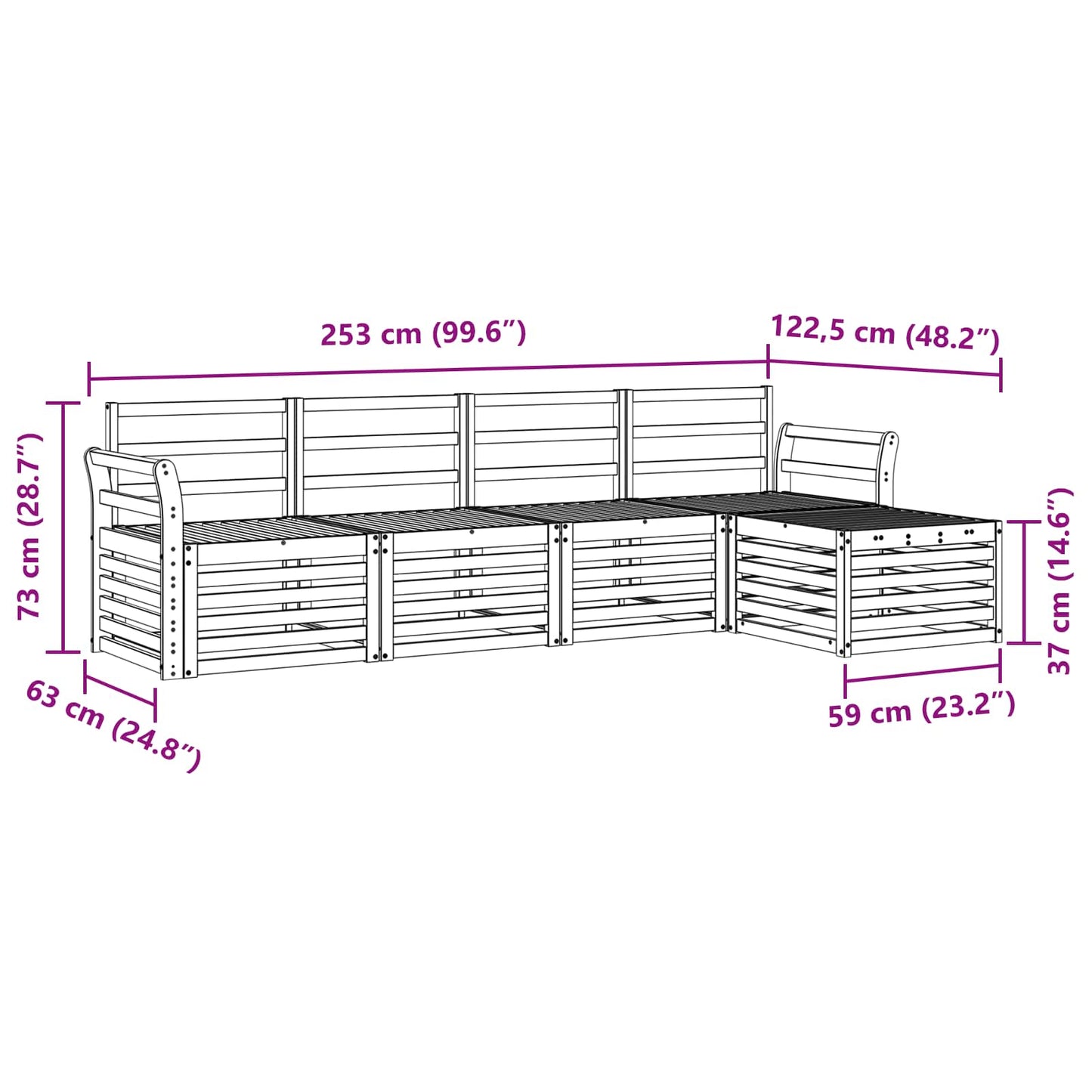 Outdoor Sofa Set 5 pcs White 253 x 122.5 x 73 cm