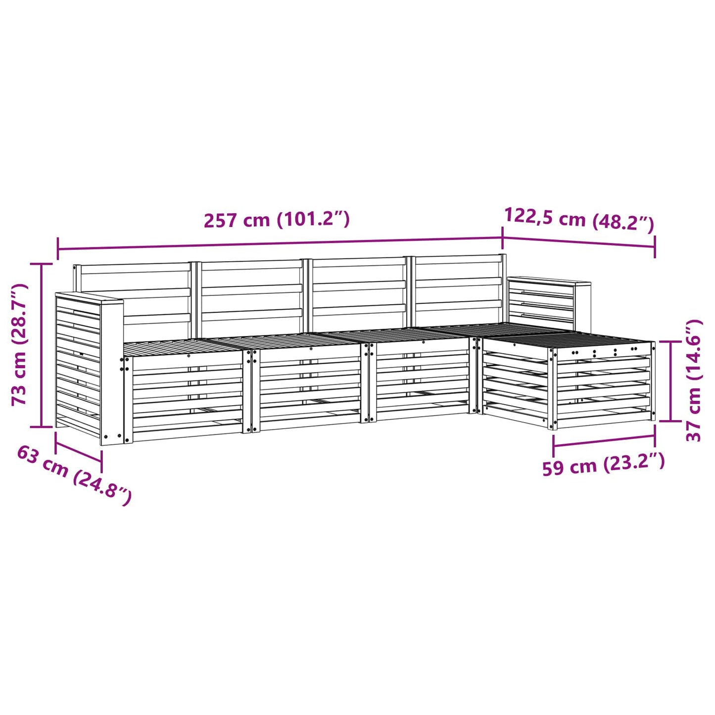 Outdoor Sofa Set 5 pcs White 257 x 122.5 x 73 cm