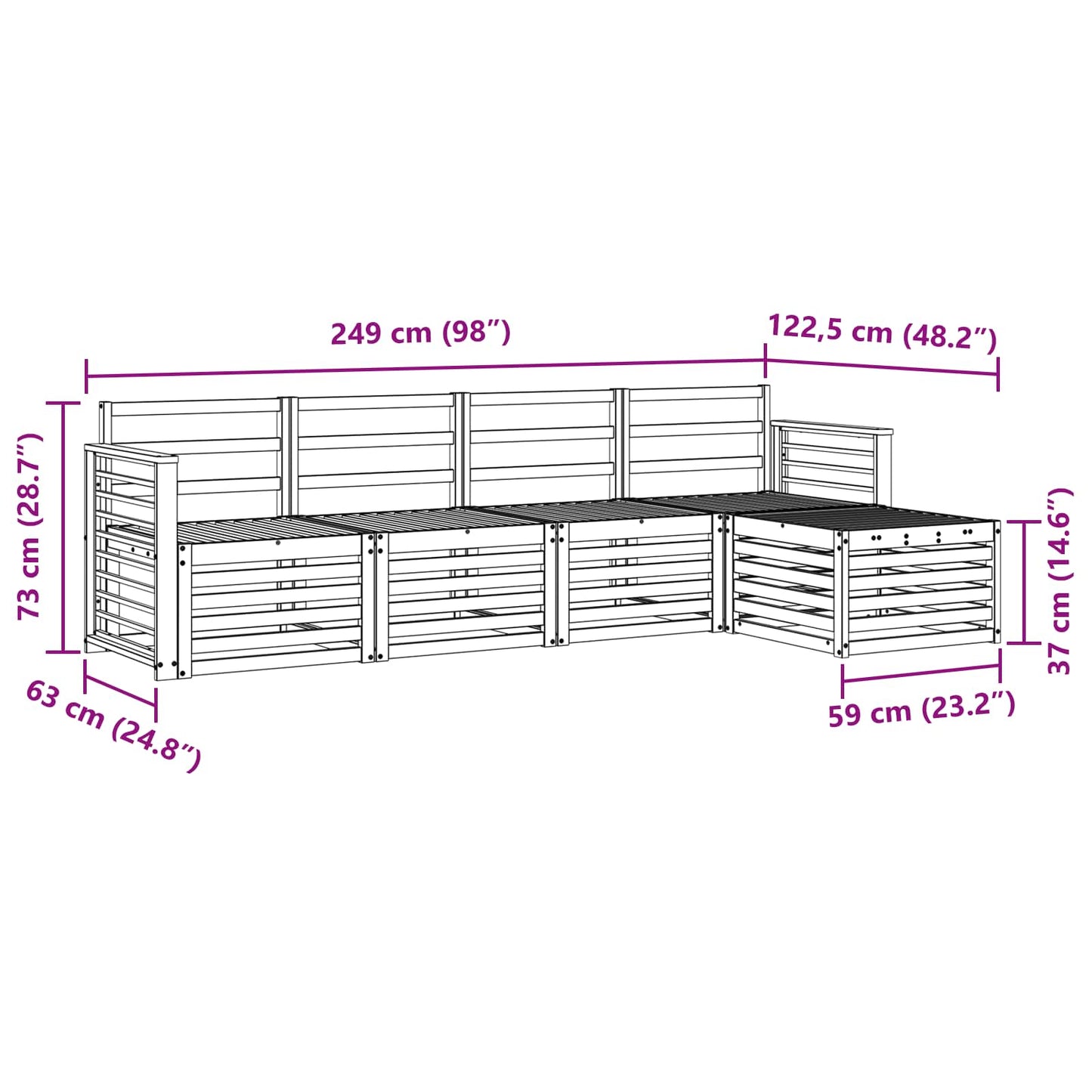 Outdoor Sofa Set 5 pcs White Solid Acacia Wood