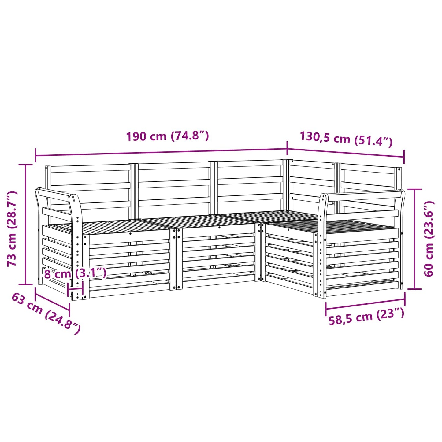 Sofa Sets 4 pcs White 190 x 130.5 x 73 cm Solid Acacia Wood
