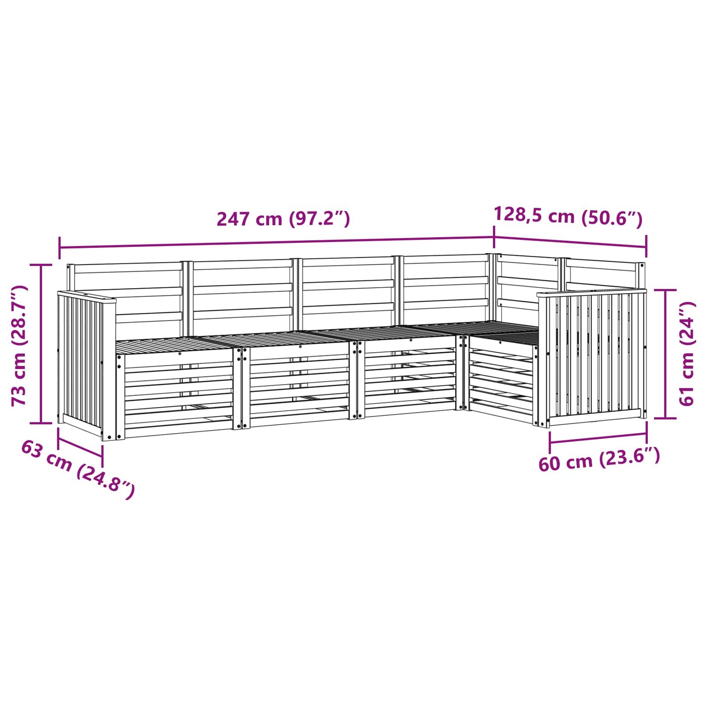 Outdoor Sofa Set 5 pcs White 247 x 128.5 x 73 cm