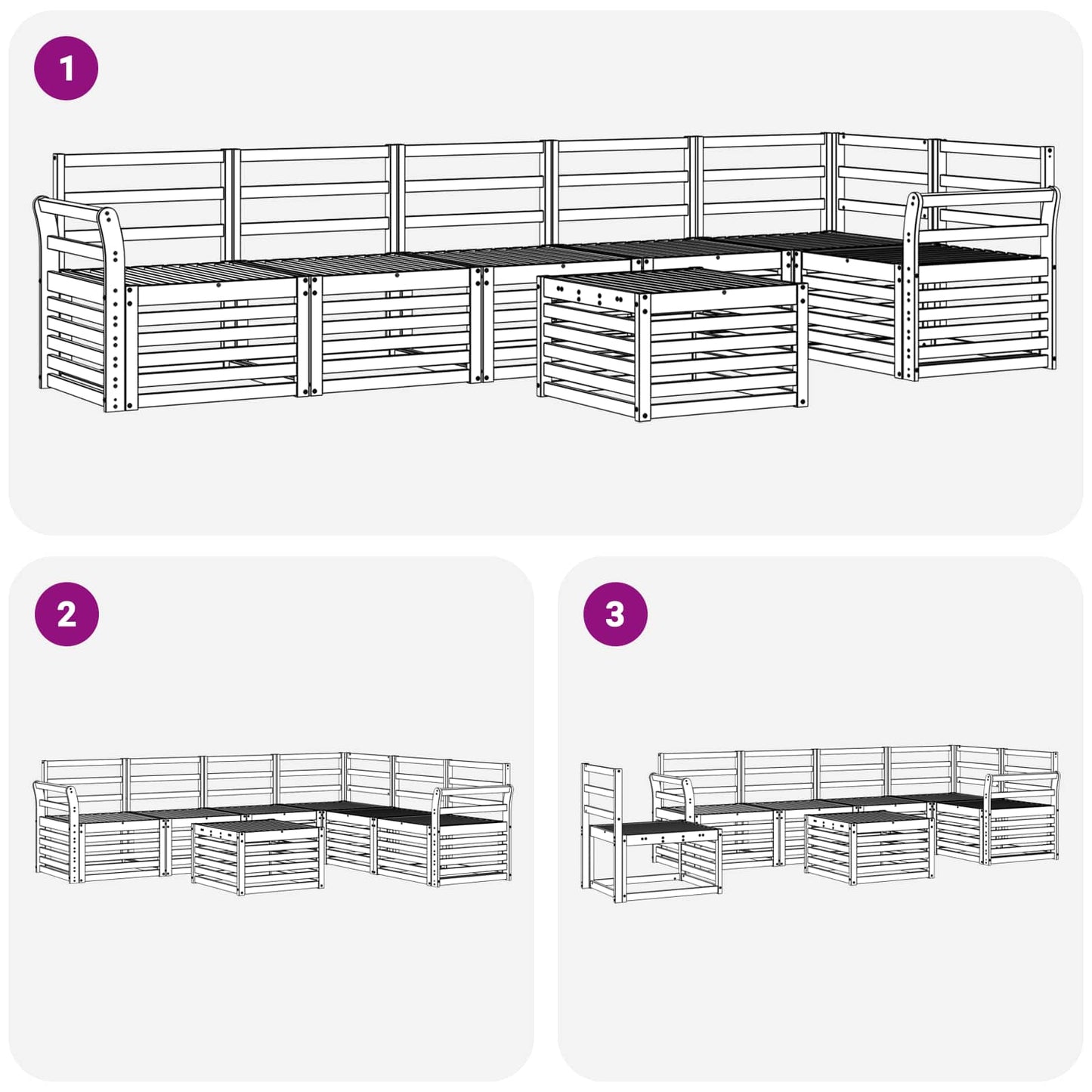 Outdoor Sofa Set 7 pcs White 59 x 59 x 37 cm Solid Acacia Wood