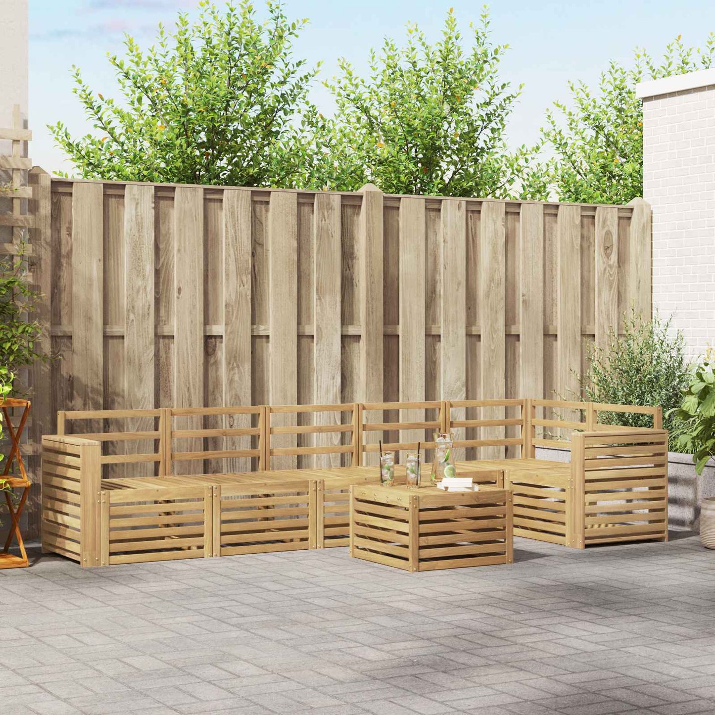 Outdoor Sofa Set 7 pcs White 59 x 59 x 37 cm Solid Acacia Wood