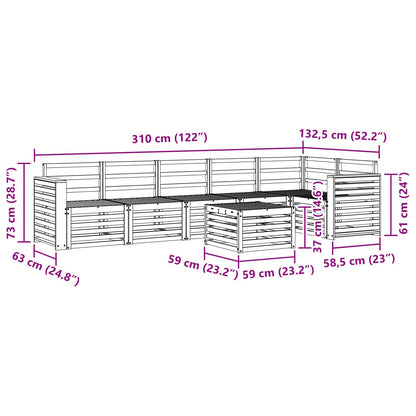 Outdoor Sofa Set 7 pcs White 59 x 59 x 37 cm Solid Acacia Wood