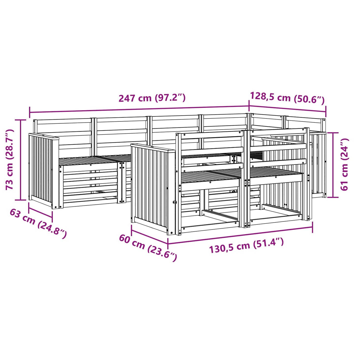 Outdoor Sofa Set 7 pcs White 247 x 128.5 x 73 cm