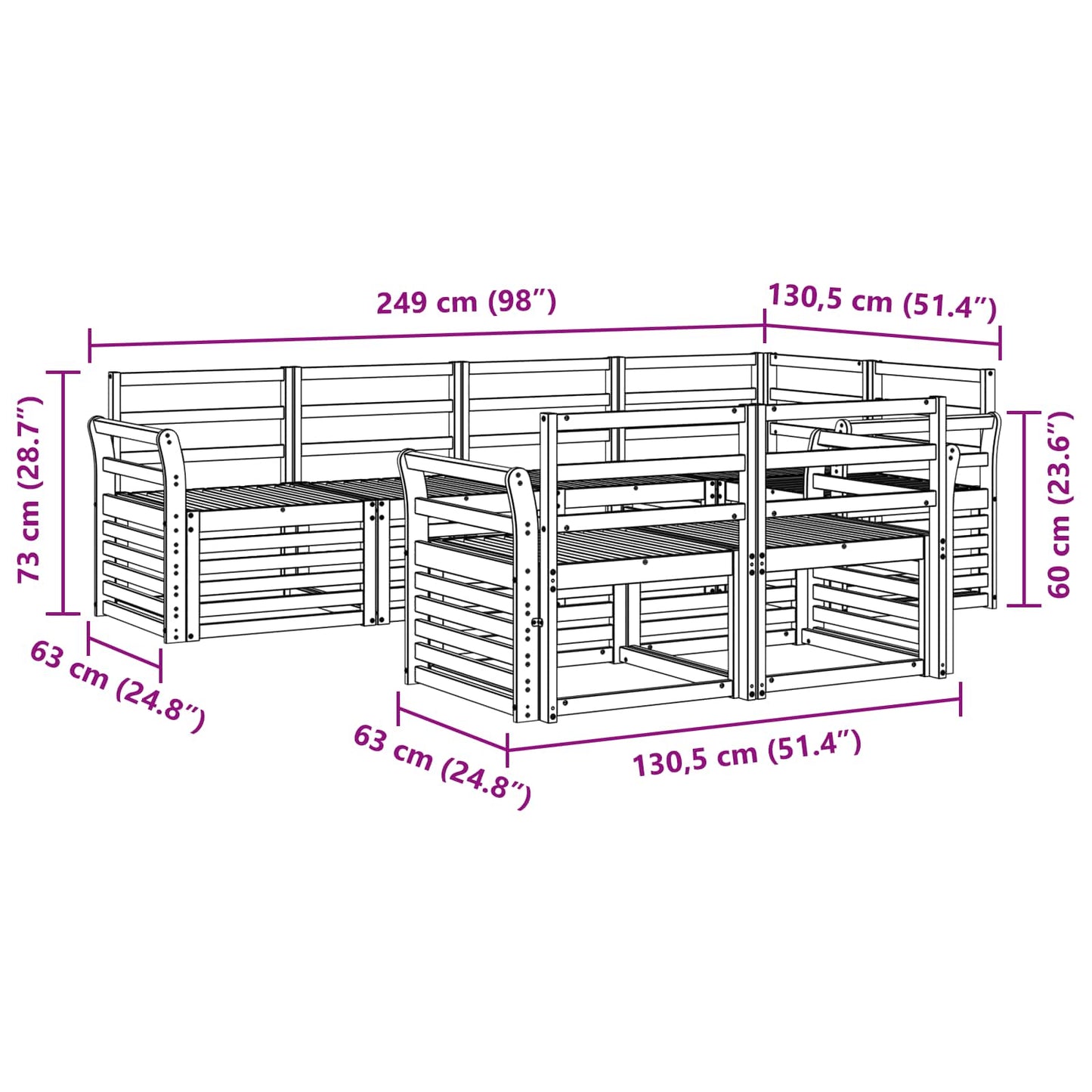 Outdoor Sofa Set 7 pcs White 249 x 130.5 x 73 cm