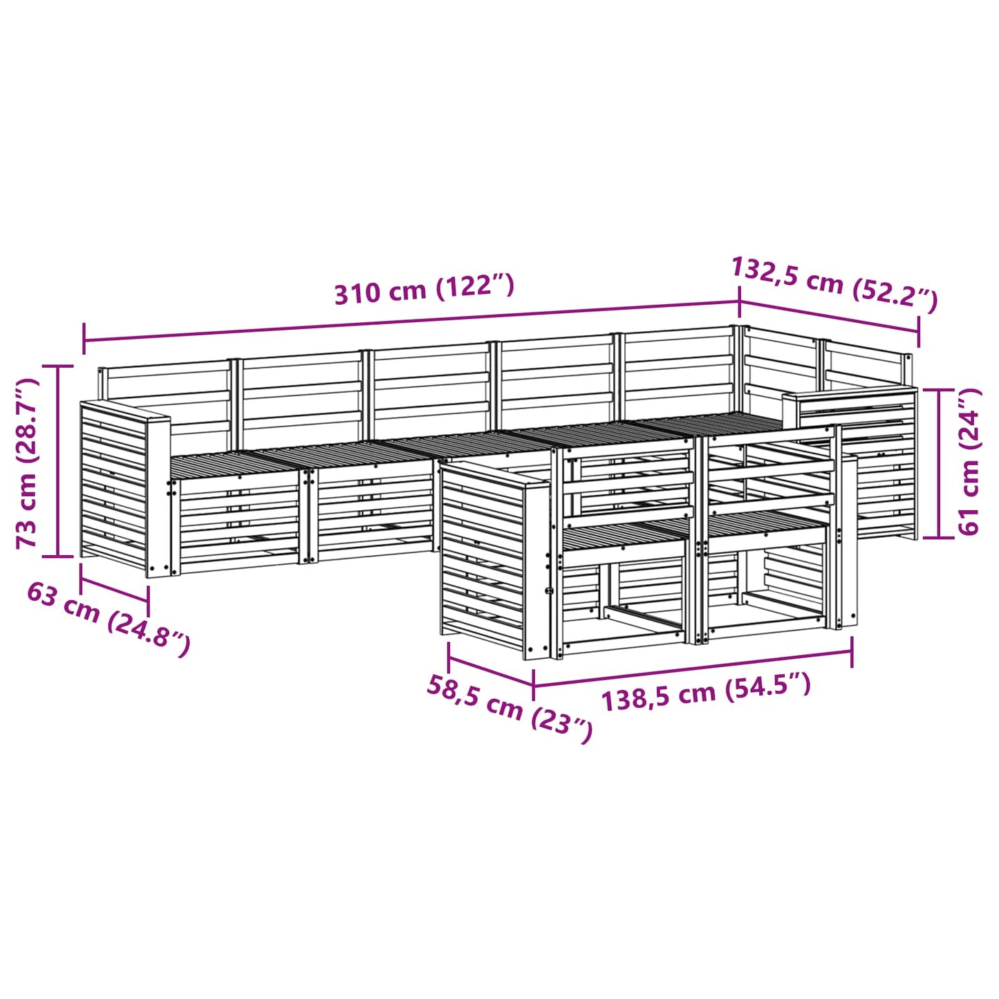 Outdoor Sofa Set 8 pcs White 310 x 132.5 x 73 cm