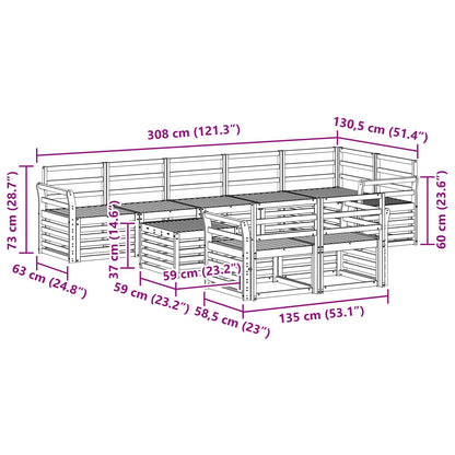 Outdoor Sofa Set 9 pcs White 59 x 59 x 37 cm Solid Acacia Wood