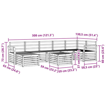 Outdoor Sofa Set 8 pcs White 59 x 59 x 37 cm Solid Acacia Wood