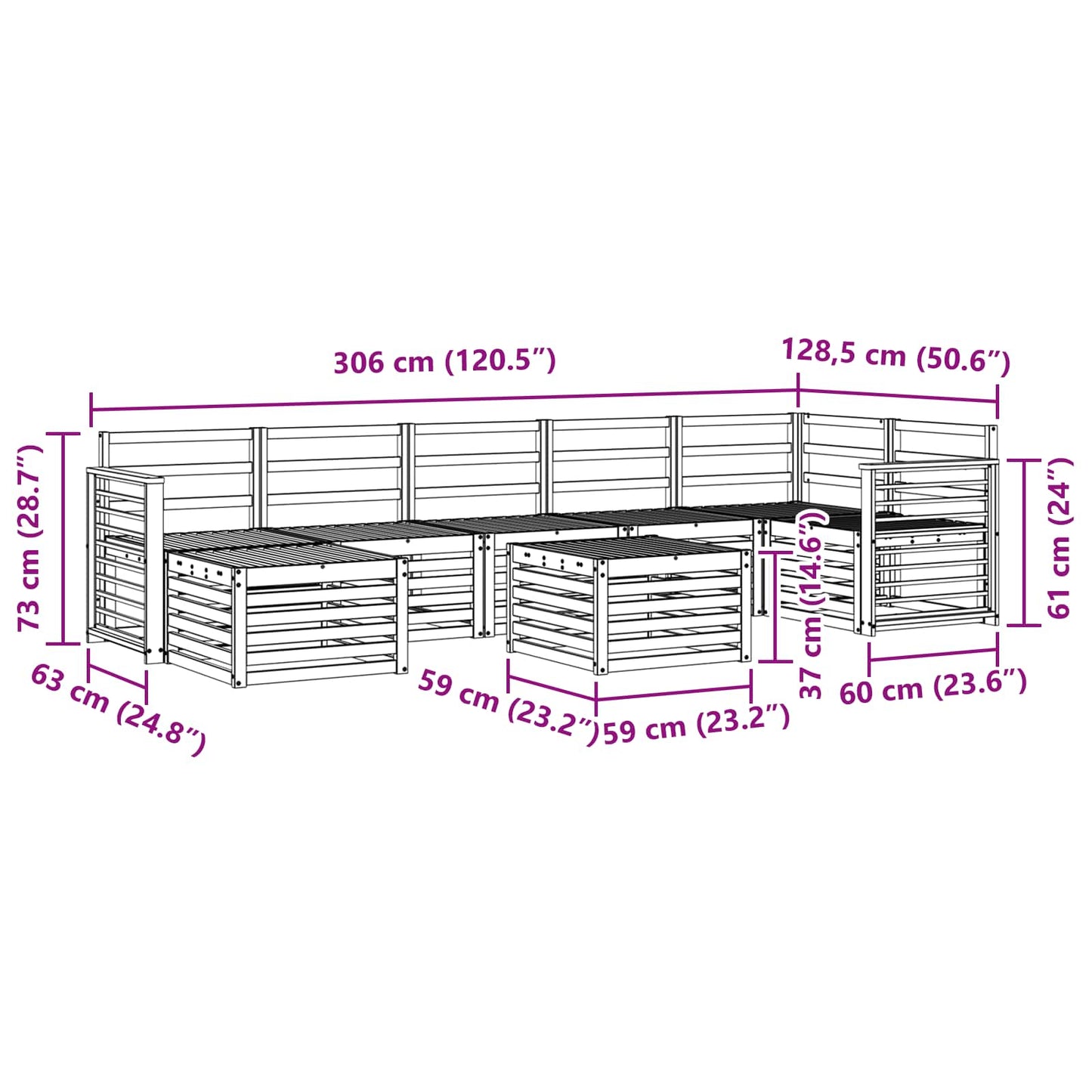 Outdoor Sofa Set 8 pcs White 59 x 59 x 37 cm Solid Acacia Wood