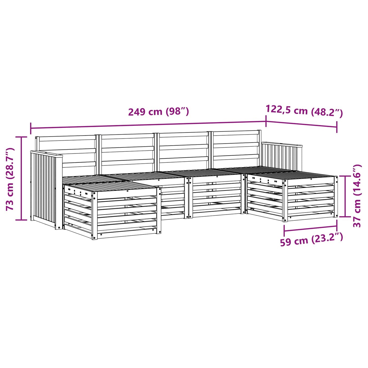 Outdoor Sofa Set 6 pcs White 249 x 122.5 x 73 cm