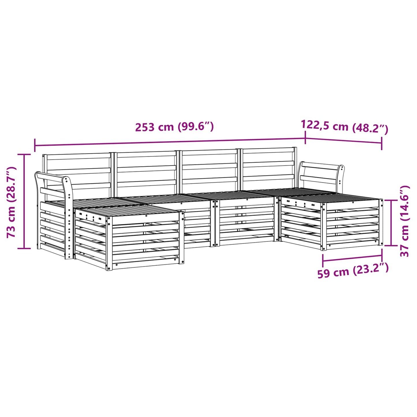 Outdoor Sofa Set 6 pcs White 253 x 122.5 x 73 cm