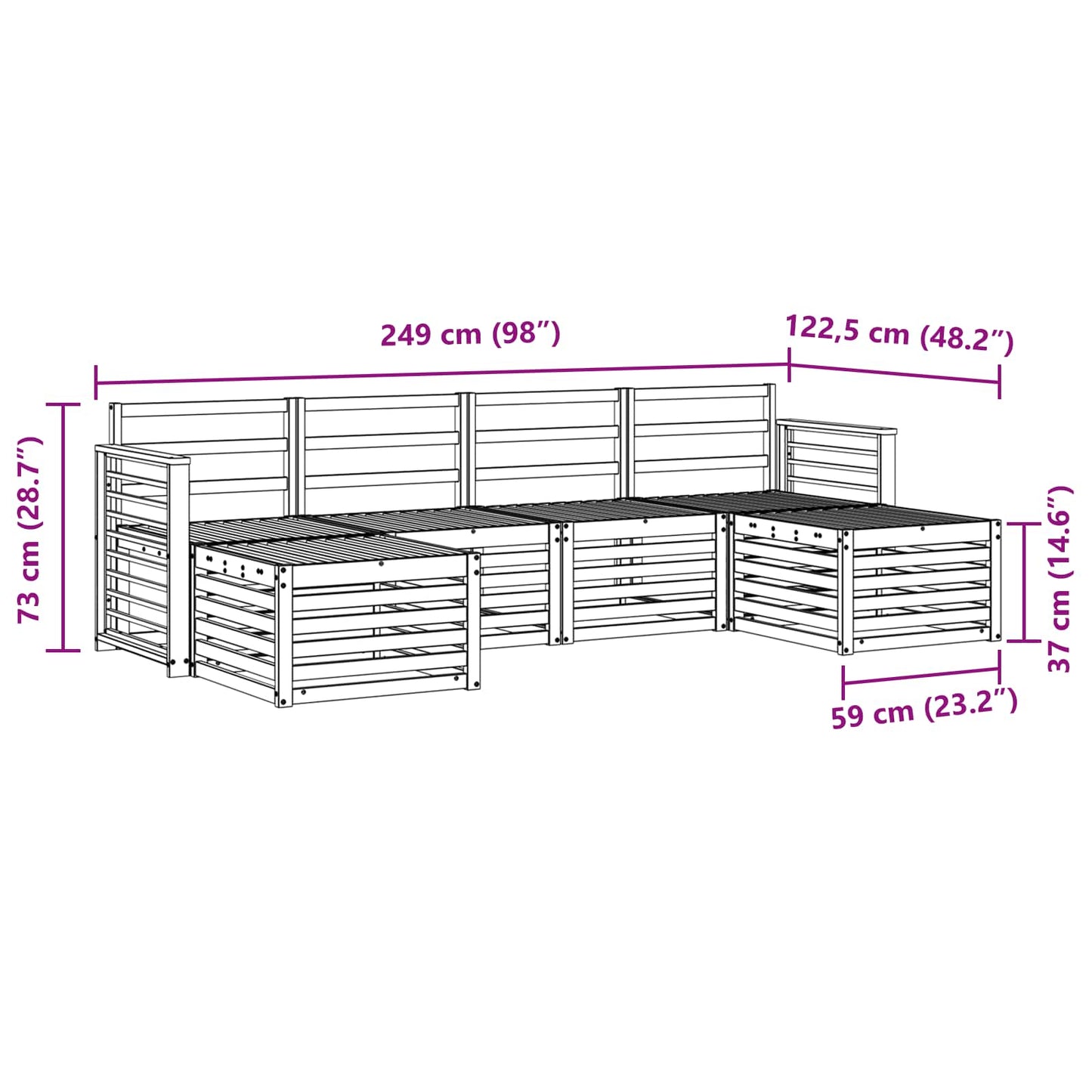 Sofa Sets 6 pcs White Solid Acacia Wood