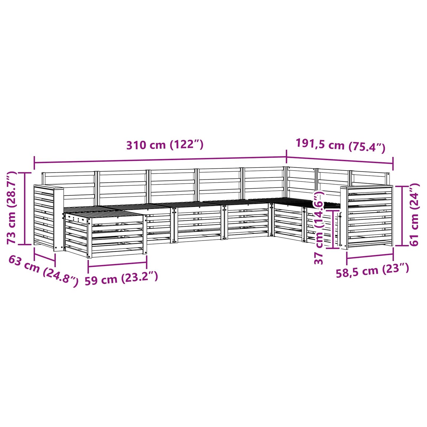 Outdoor Sofa Set 8 pcs White 310 x 191.5 x 73 cm