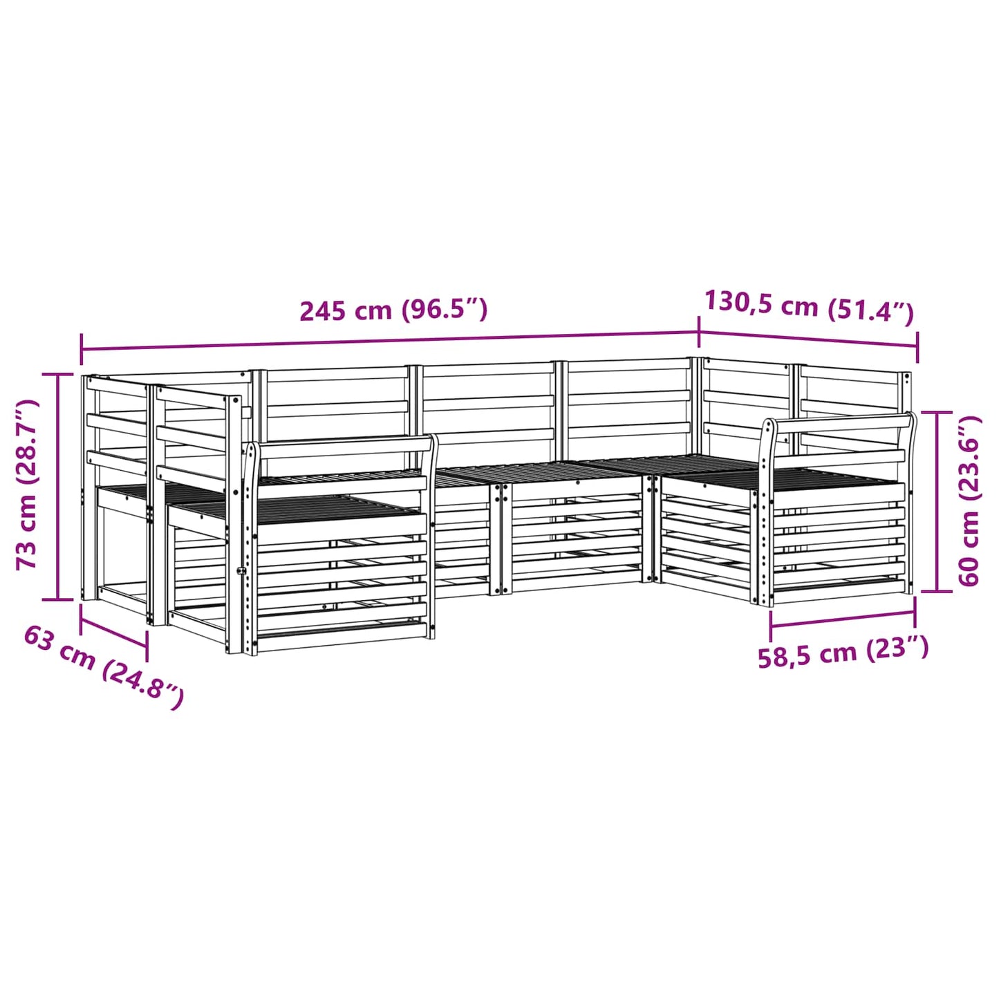 Outdoor Sofa Set 6 pcs White 245 x 130.5 x 73 cm