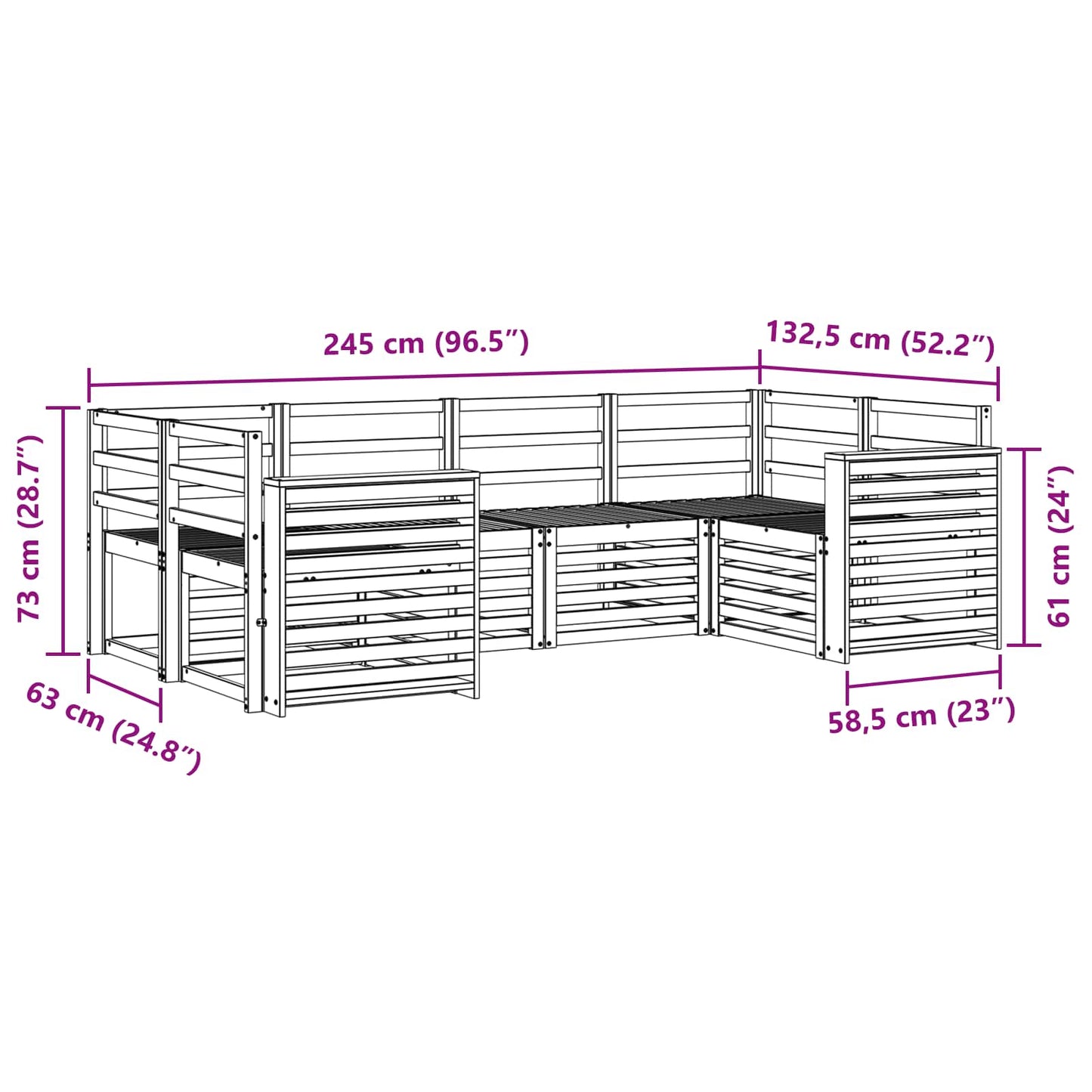 Outdoor Sofa Set 6 pcs White 245 x 132.5 x 73 cm