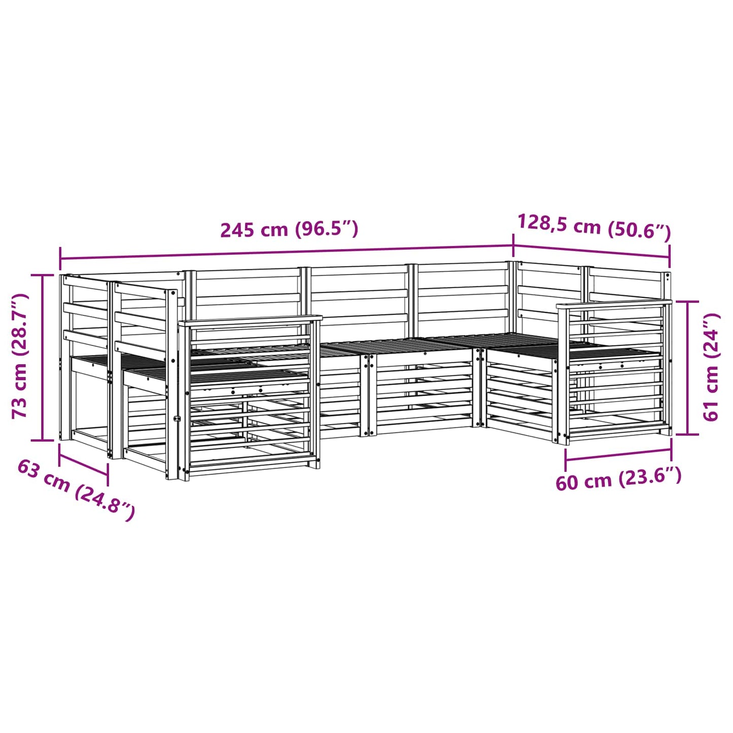 Outdoor Sofa Set 6 pcs White 245 x 128.5 x 73 cm