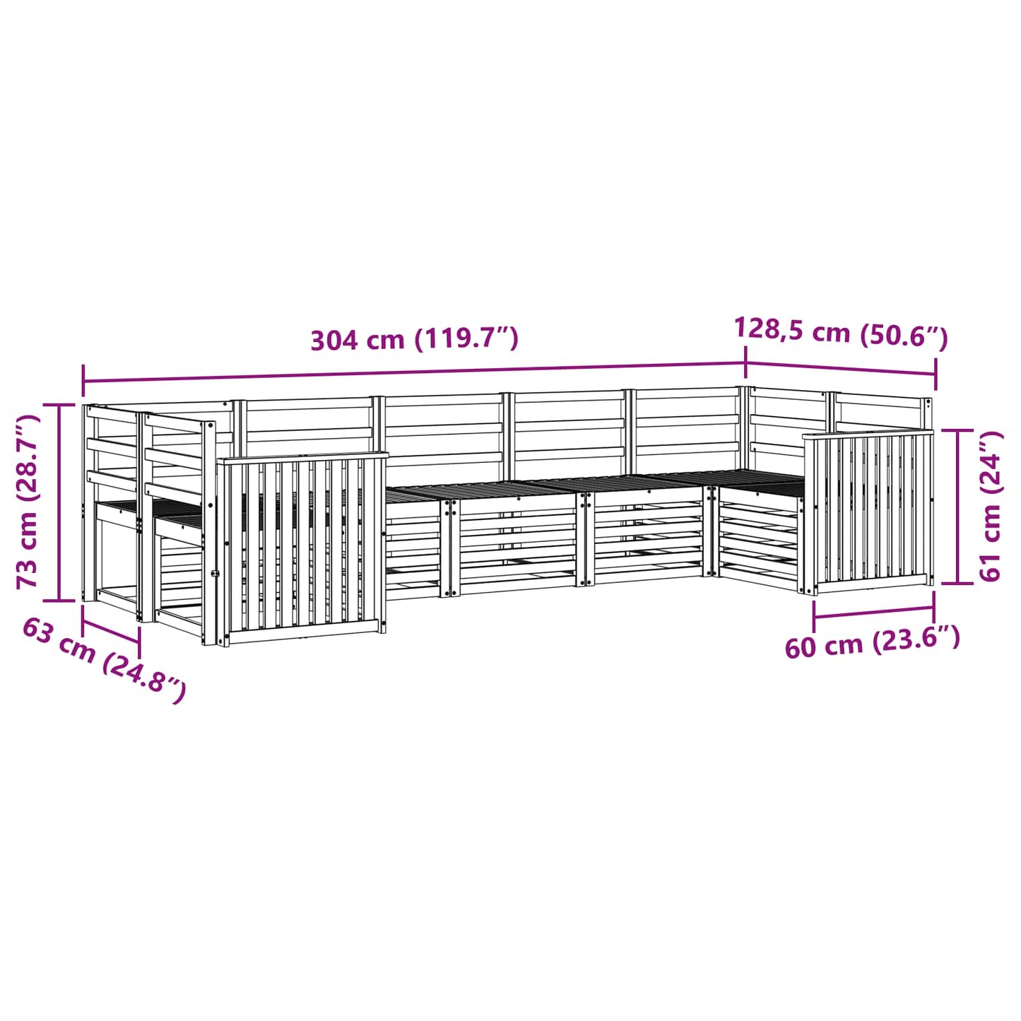 Outdoor Sofa Set 7 pcs White 304 x 128.5 x 73 cm