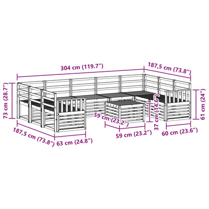 Outdoor Sofa Set 10 pcs White 59 x 59 x 37 cm Solid Acacia Wood