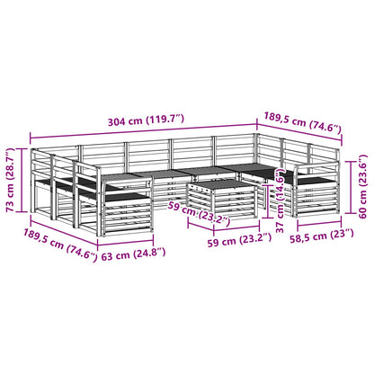 Outdoor Sofa Set 10 pcs White 59 x 59 x 37 cm Solid Acacia Wood