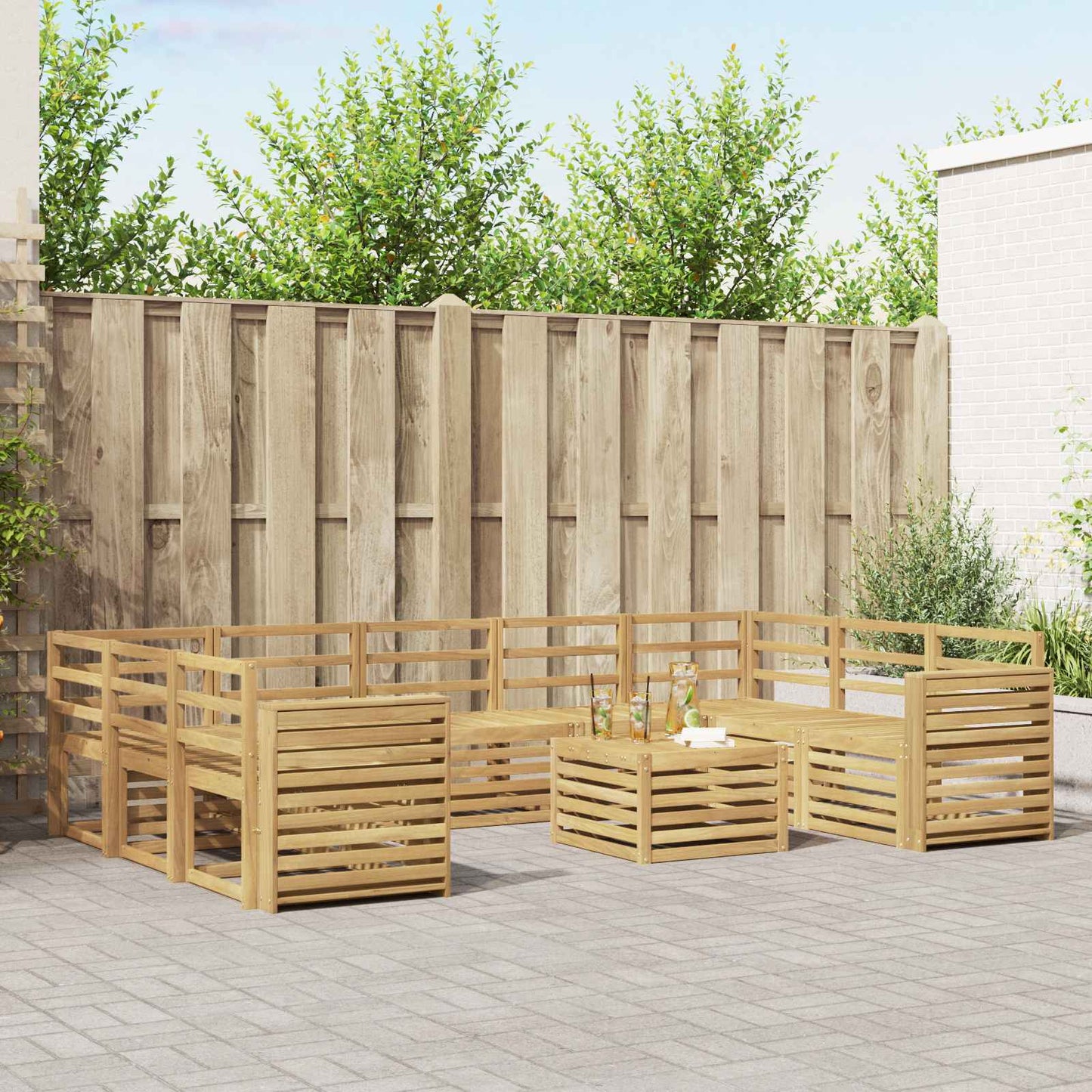 Outdoor Sofa Set 10 pcs White 59 x 59 x 37 cm Solid Acacia Wood