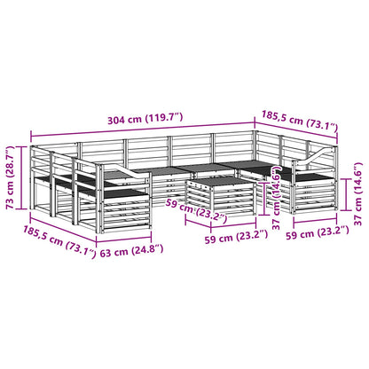 Outdoor Sofa Set 10 pcs White 59 x 59 x 37 cm Solid Acacia Wood