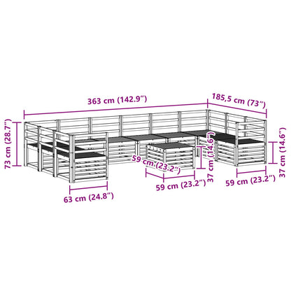Outdoor Sofa Set 11 pcs White 59 x 59 x 37 cm Solid Acacia Wood