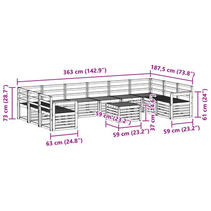 Outdoor Sofa Set 11 pcs White 59 x 59 x 37 cm Solid Acacia Wood