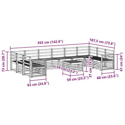 Outdoor Sofa Set 11 pcs White 59 x 59 x 37 cm Solid Acacia Wood