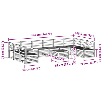 Outdoor Sofa Set 11 pcs White 59 x 59 x 37 cm Solid Acacia Wood