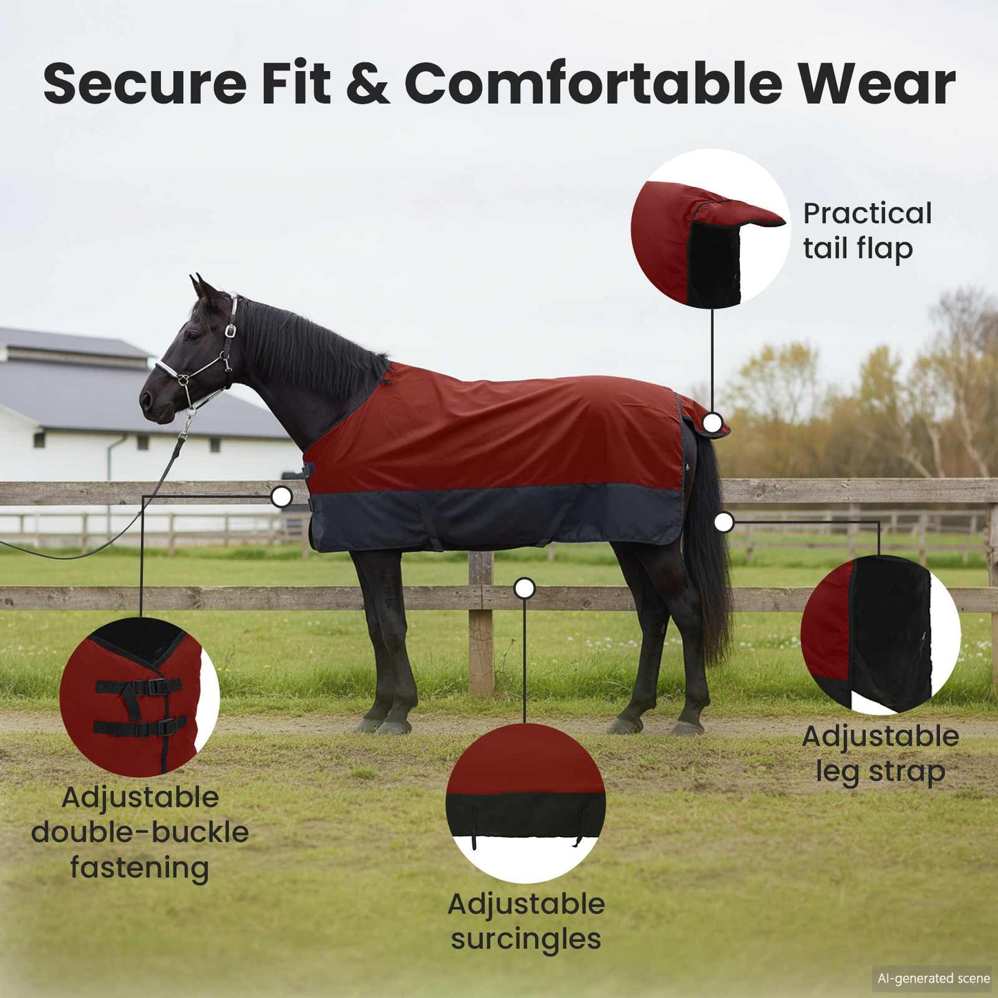 Horse Blanket Bordeaux and Black 125 cm Polyester