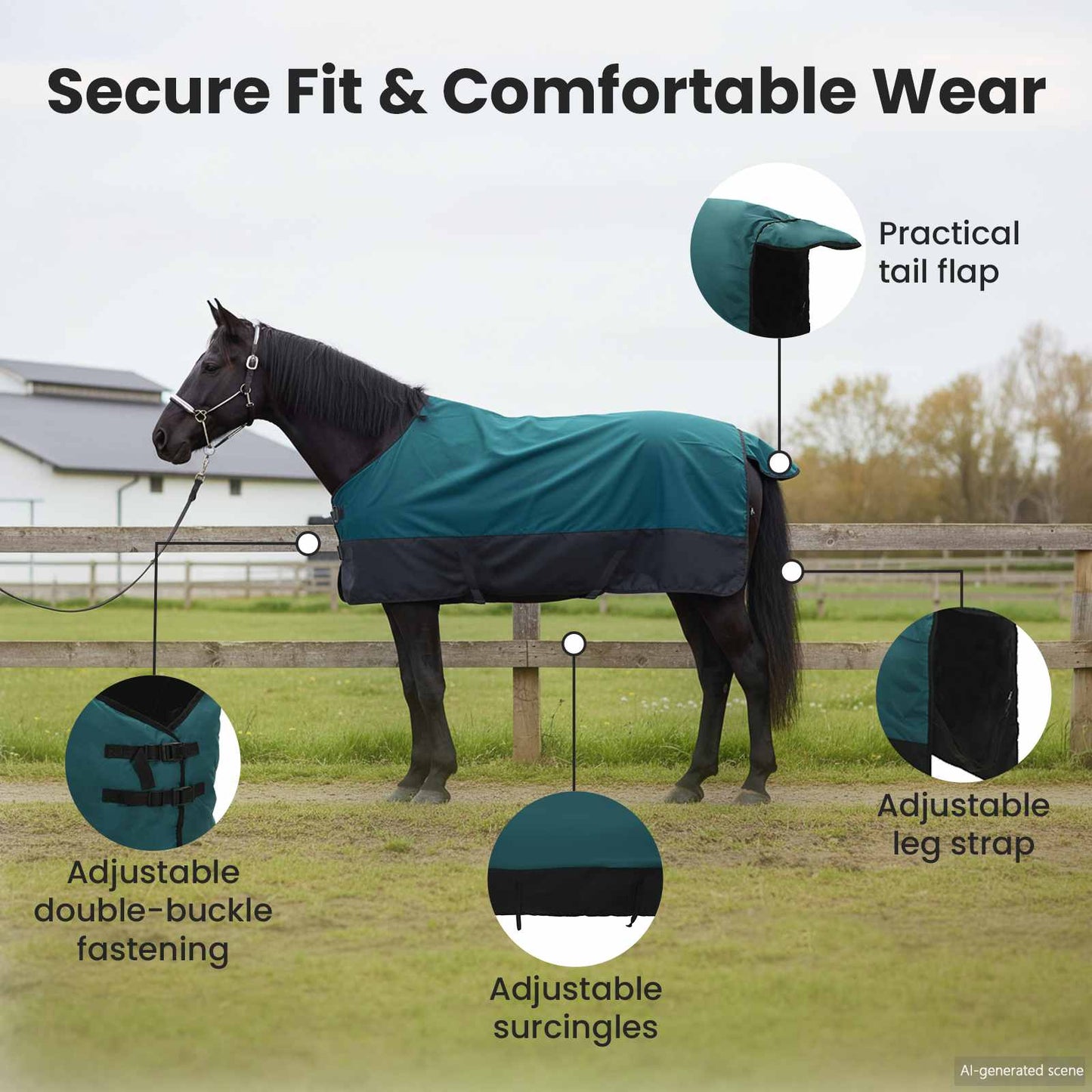Horse Blanket Dark Green and Black 95 cm Polyester