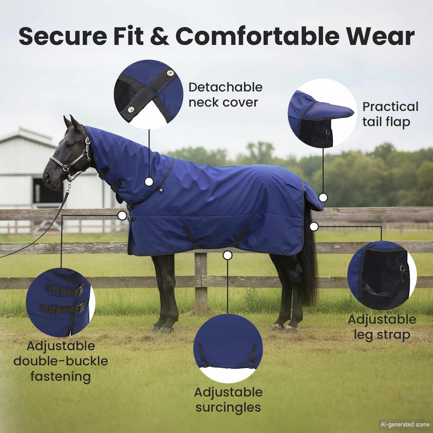 Horse Blanket Full Navy Blue 95 cm Polyester