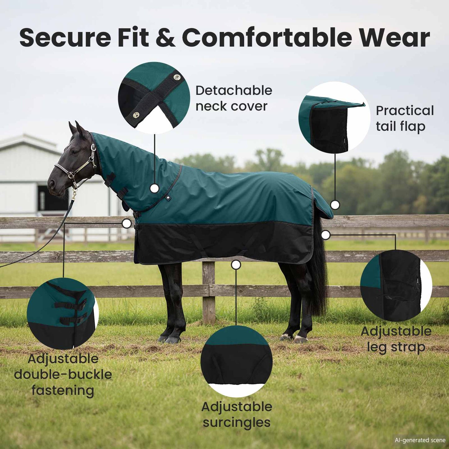 Horse Blanket Dark Green and Black 145 cm Polyester