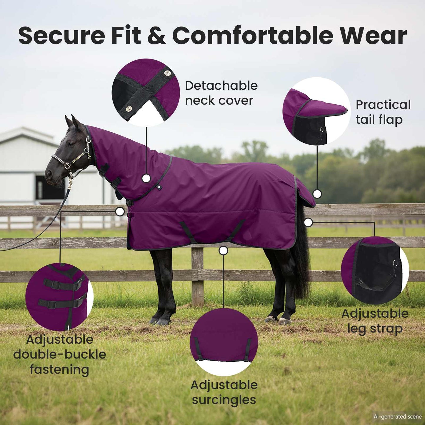 Horse Blanket Full Purple 135 cm Polyester
