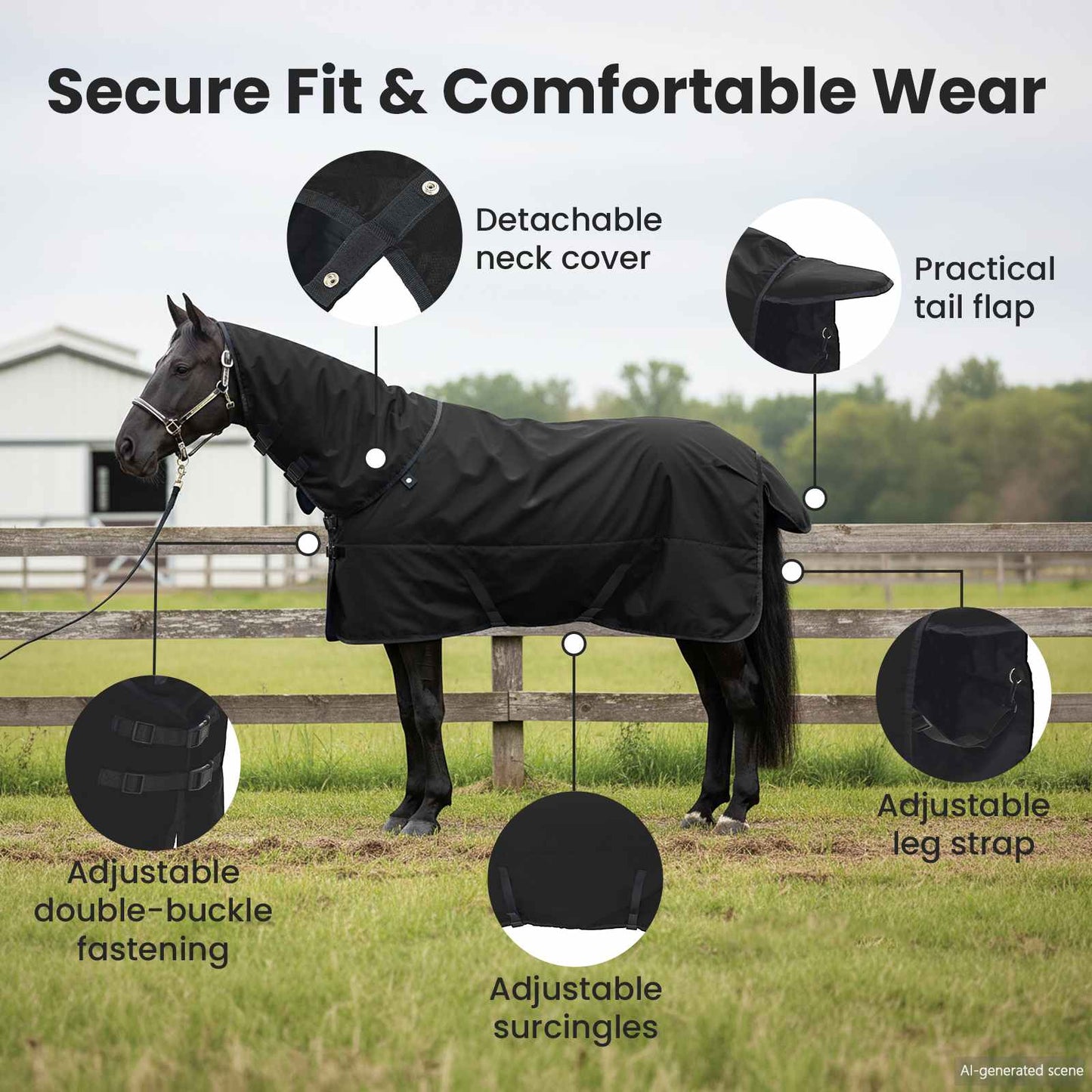 Horse Blanket Full Black 95 cm Polyester