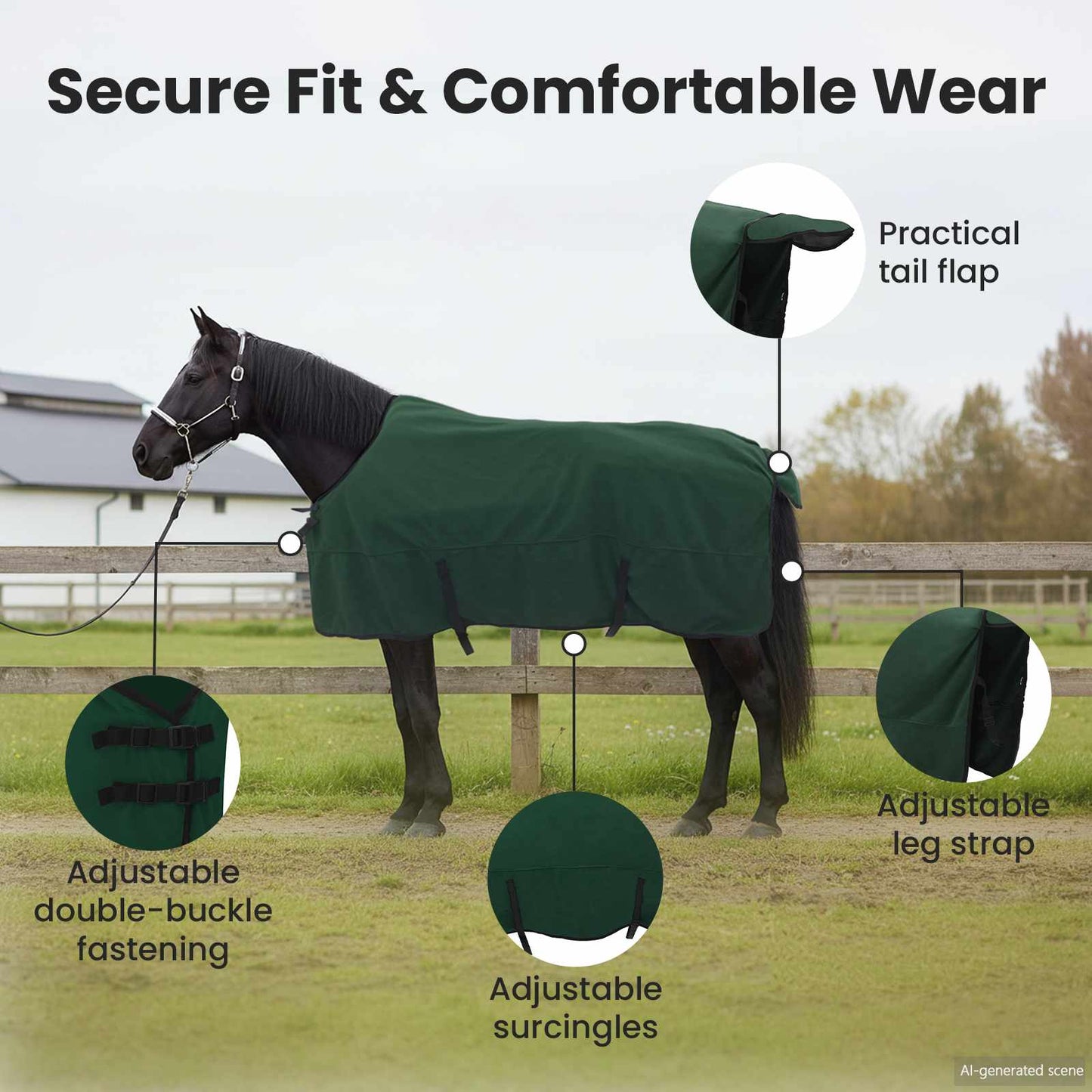 Horse Blanket Full Dark Green 165 cm Polyester